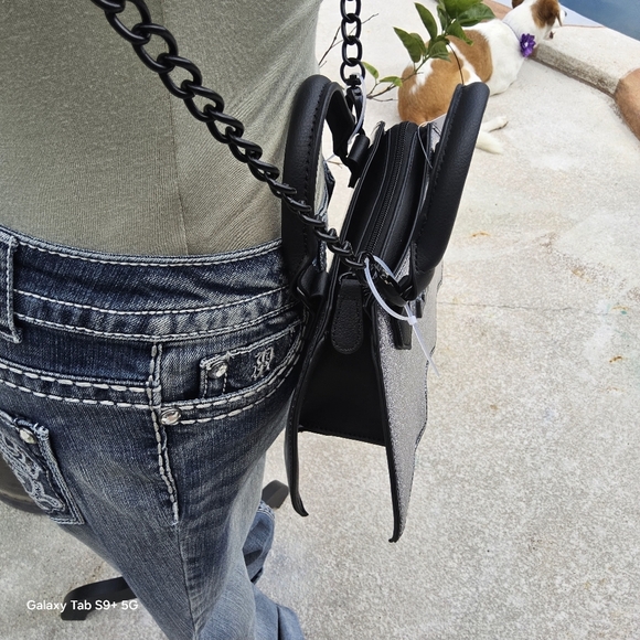 NWT BLACK n SILVER LUV BETSEY SPARKLE BAT CROSSBODY - Picture 4 of 6